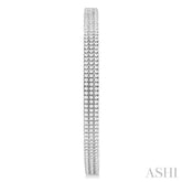 1 Ctw Triple Row Pave Set Round Cut Diamond Fashion Hoop Earring in 14K White Gold